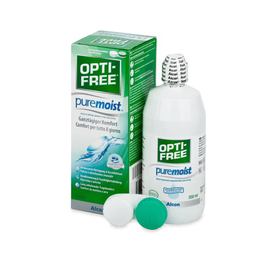 OPTI-FREE PureMoist Soluzione Multiuso per Lenti a Contatto Morbide con Tecnologia HydraGlyde 300 ml – Pulizia, Idratazione e Comfort Fino a 16 Ore